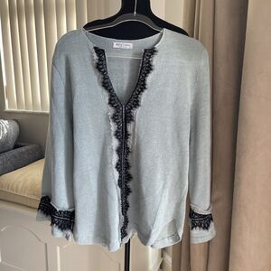 Ball of Cotton Blue Handloomed USA Knit Sweater  Black Lace Size XL